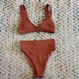 Aerie High Waisted Ribbed Rust Bikini Set